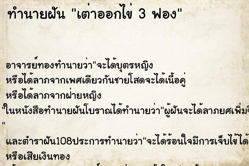 ทำนายฝัน เต่าออกไข่ 3 ฟอง ทำนายฝัน เต่าออกไข่ 3 ฟอง